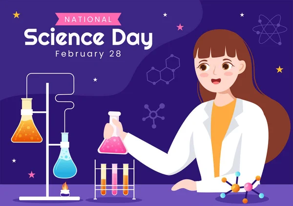 Giornata Nazionale Della Scienza Febbraio Correlati Liquido Chimico Scientifico Medico — Vettoriale Stock
