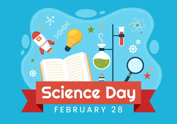 National Science Day February Related Chemical Liquid Scientific Medical Research — Stock Vector