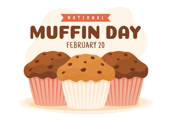 National Muffin Day Лютого Chocolate Chip Food Classic Muffins Delicious — стоковий вектор