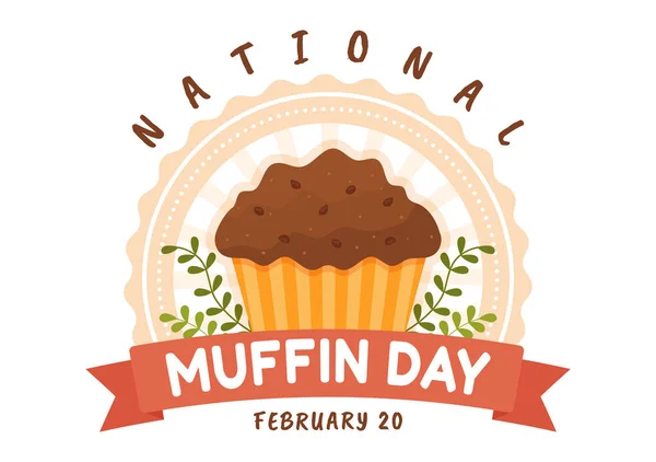 stock vector National Muffin Day on February 20th with Chocolate Chip Food Classic Muffins Delicious in Flat Cartoon Hand Drawn Template Illustration