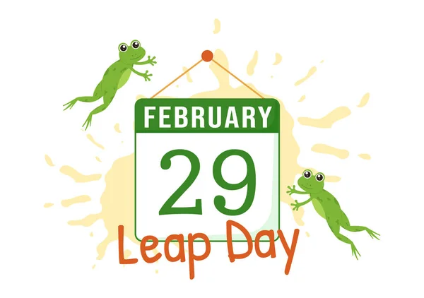Happy Leap Day Februar Mit Niedlichen Frosch Flachen Stil Cartoon — Stockvektor