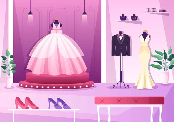 Loja Casamento Com Jóias Vestidos Noiva Bonita Acessórios Adequados Para —  Vetores de Stock