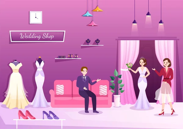 Wedding Shop Κοσμήματα Όμορφα Νυφικά Φορέματα Και Αξεσουάρ Κατάλληλο Για — Διανυσματικό Αρχείο