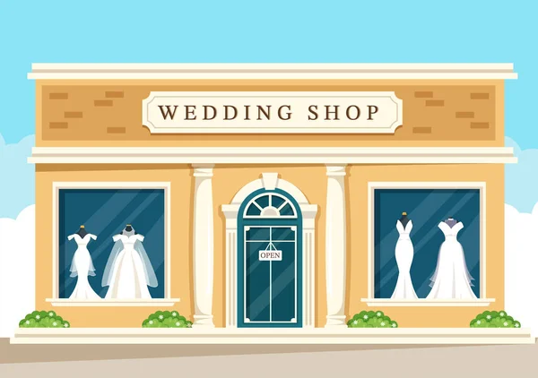 Bruidswinkel Met Sieraden Mooie Bruidsjurken Accessoires Geschikt Voor Poster Platte — Stockvector