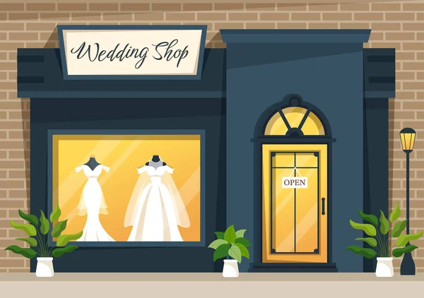 Boutique Mariage Avec Bijoux Belles Robes Mariée Accessoires Adaptés Affiche — Image vectorielle