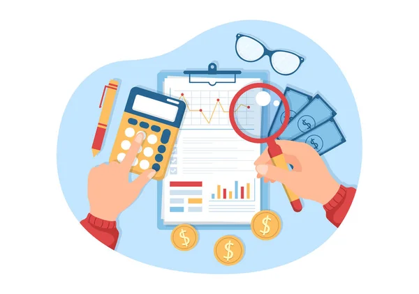 Auditoria Empresarial Documentos Com Gráficos Contabilidade Cálculos Análise Relatórios Financeiros —  Vetores de Stock