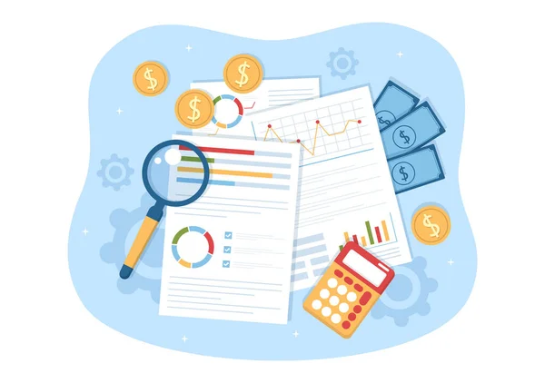Auditoria Empresarial Documentos Com Gráficos Contabilidade Cálculos Análise Relatórios Financeiros — Vetor de Stock