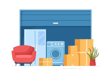 Self Storage of Cardboard Boxes Filled with Unused Items in Mini Warehouse or Rental Garage in Flat Cartoon Hand Drawn Templates Illustration clipart