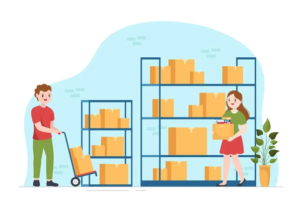 Self Storage Cardboard Boxes Filled Unused Items Mini Warehouse Rental — Wektor stockowy