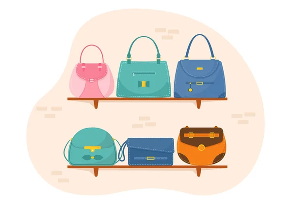 Handbag Store Collection Various Quality Bags Different Types Lifestyle Flat — Stock Vector
