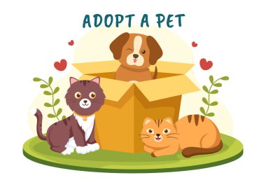 Bir Hayvan Barınağı Evcil Hayvanı Düz El Çizim Şablonunda Bakılacak ve Bakılacak Kedi ve Köpekler Biçiminde Evlat Edin