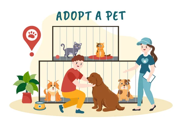 Adotar Animal Estimação Abrigo Animais Forma Gatos Cães Para Cuidar —  Vetores de Stock
