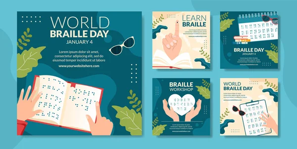 Giornata Mondiale Del Braille Social Media Post Piatto Cartone Animato — Vettoriale Stock
