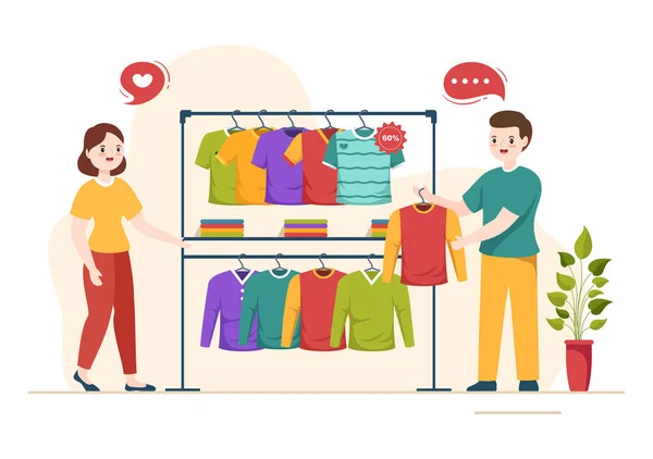 Shirt Store Buying New Products Odzież Lub Strój Różnych Kolorów — Wektor stockowy