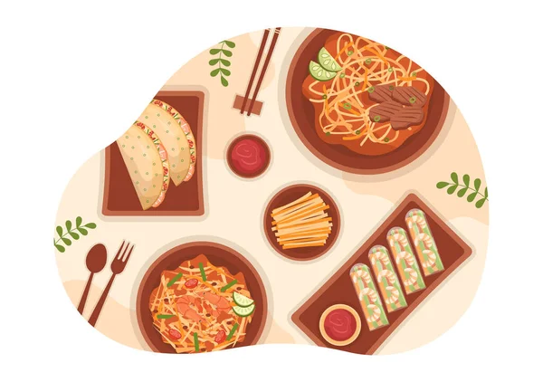 Βιετναμέζικα Τροφίμων Εστιατόριο Μενού Συλλογή Από Διάφορα Νόστιμα Πιάτα Κουζίνα — Διανυσματικό Αρχείο