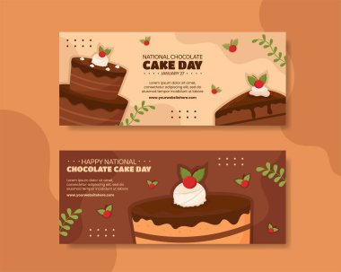 Ulusal Çikolatalı Pasta Günü Bayrağı Çizilmiş El Şablonları Çizimi