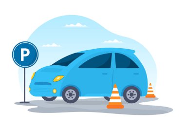 Sürüş Eğitimi Araba Eğitimi Süreci ve Sürücü Ehliyetini Düz Çizim El Çizim Şablonunda Almak İçin Öğrenme