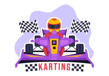 Yarış Oyunu Go Kart ya da Mini Car ile Karting Sporu Düz Çizim El Çizim Şablonunda Küçük Pist Üzerinde