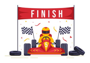 Yarış Oyunu Go Kart ya da Mini Car ile Karting Sporu Düz Çizim El Çizim Şablonunda Küçük Pist Üzerinde