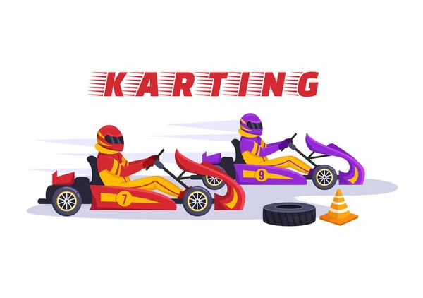 Karting Sport Con Gioco Corse Kart Mini Auto Pista Piccolo — Vettoriale Stock