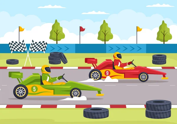 Karting Sport Racing Game Kart Mini Car Small Circuit Track — 스톡 벡터