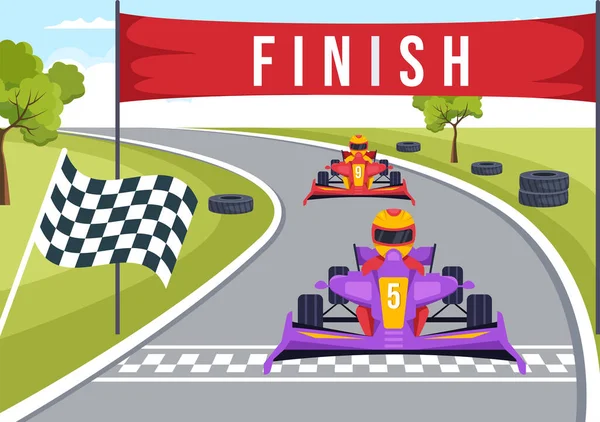 Yarış Oyunu Kart Mini Car Ile Karting Sporu Düz Çizim — Stok Vektör
