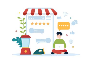 Hizmet veya Uygulamanın Müşteri Sınıflandırma Kalitesi ile Elektronik İnceleme ve Düz Çizim El Çizim Şablonları İllüstrasyonunda Geri bildirim