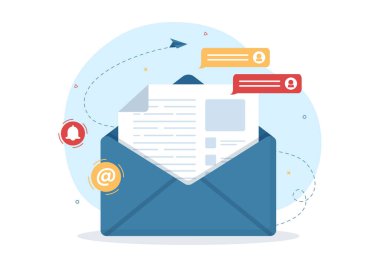 E- posta Servisi Yazışma Teslimatı, Elektronik Posta İletisi ve Düz El Çizim Şablonu İş Pazarlaması