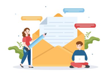 E- posta Servisi Yazışma Teslimatı, Elektronik Posta İletisi ve Düz El Çizim Şablonu İş Pazarlaması