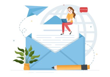 E- posta Servisi Yazışma Teslimatı, Elektronik Posta İletisi ve Düz El Çizim Şablonu İş Pazarlaması