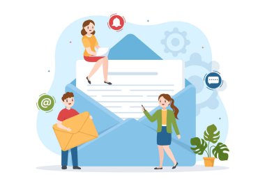 E- posta Servisi Yazışma Teslimatı, Elektronik Posta İletisi ve Düz El Çizim Şablonu İş Pazarlaması