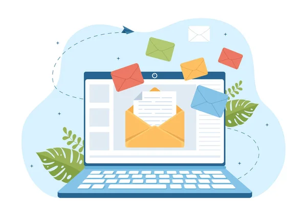 Mail Service Met Correspondentie Levering Mail Bericht Zakelijke Marketing Platte — Stockvector