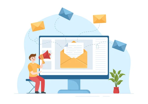 Mail Service Mit Korrespondenzzustellung Mail Nachricht Und Business Marketing Flachen — Stockvektor