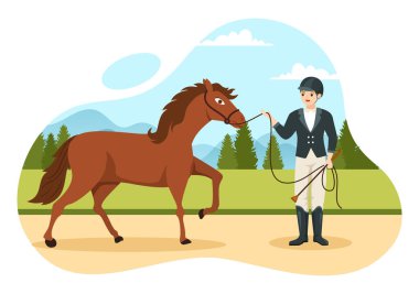 Equestrian Spor Atı Eğitmeni Eğitimli, Binicilik Dersleri ve Koşan Atlar Çizim Elleri Çizim Şablonu Çizimi