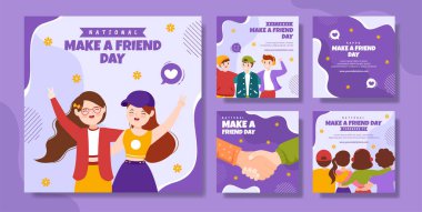 National Make a Friend Day Social Media Post Flat Karikatür El Çizimi Şablonlar