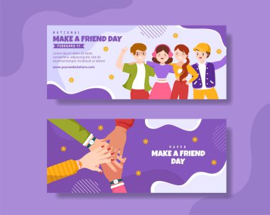 National Make a Friend Day Banner Flat Çizilmiş El Şablonları Çizimi