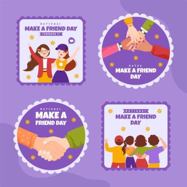 National Make a Friend Day Etiketi Çizilmiş El Şablonları Çizimi
