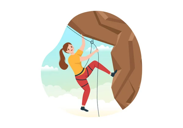 浅谈攀登者攀爬岩壁或山崖的攀爬图解及平板漫画手绘模板中的极限运动 — 图库矢量图片