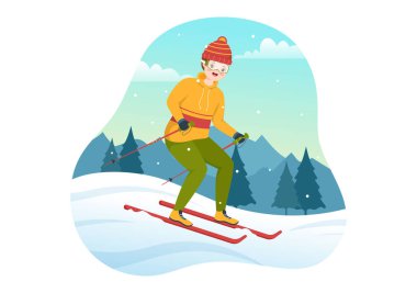 Kayakçıların, Düz Kış Spor Aktiviteleri 'nde Kayak Merkezinde Tepeye Kayarak Kaydığı Kayak Resimleri Çizim Elleri Şablonları