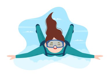 Skydiving Illustration with Skydivers, Düz Ekstrem Spor Çizim Elleri Şablonlarında Açık Hava Faaliyetleri İçin Paraşüt ve Gökyüzü Atlayışı kullanmaktadır