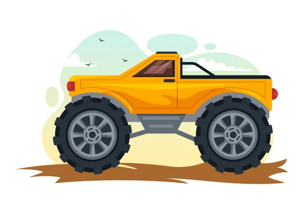 Ilustración Todoterreno Con Coche Jeep Suv Para Pasar Través Terreno — Vector de stock