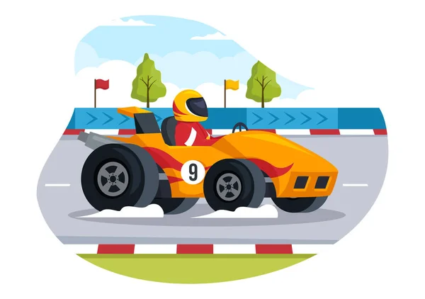 Fórmula Racing Sport Car Llegar Circuito Carreras Línea Meta Ilustración — Archivo Imágenes Vectoriales