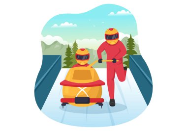 Kar, Buz ve Kış Sporu Etkinliği İçin Bobsled Pisti Çizim Elleri Çizim Şablonlarıyla Kızak Atleti