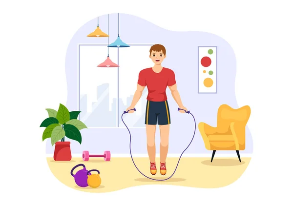 Jump Rope Illustration People Playing Skipping Wear Sportswear Indoor Fitness — Vetor de Stock