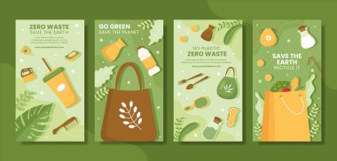 Zero Waste Social Media Storied Flat Environment Cartoon Hand Drawn Templates Illustration
