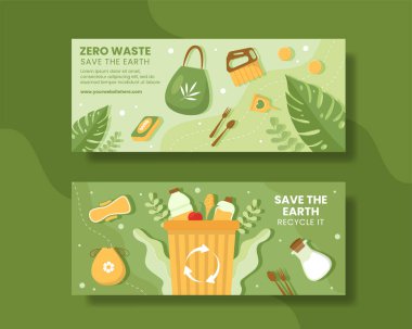 Zero Waste Horizontal Banner Flat Environment Cartoon Hand Drawn Templates Illustration