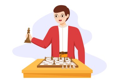 Chess Board Game Illustration with People Sitting Opposite and Playing for Web Banner or Landing Page in Cartoon Hand Drawn Templates Illustration