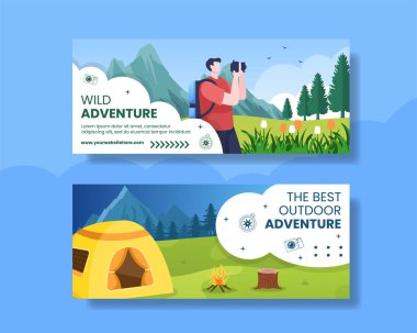 Nature Adventure or Vacation Horizontal Banner Flat Cartoon Hand Drawn Templates Illustration