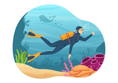Snorkeling Illustration with Underwater Swimming Exploring Sea, Coral Reef or Fish in the Ocean for Landing Page in Cartoon Hand Drawn Templates