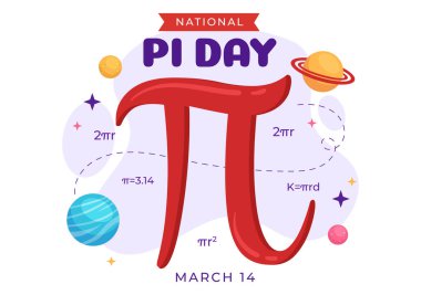 World Pi Day Illustration with Mathematical Constants, Greek Letters or Baked Sweet Pie for Landing Page in Hand Drawn Cartoon Symbol Templates
